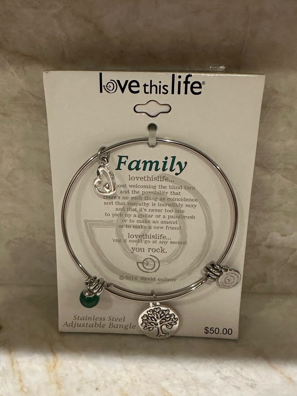 Silver Family Charm Bangle Bracelet